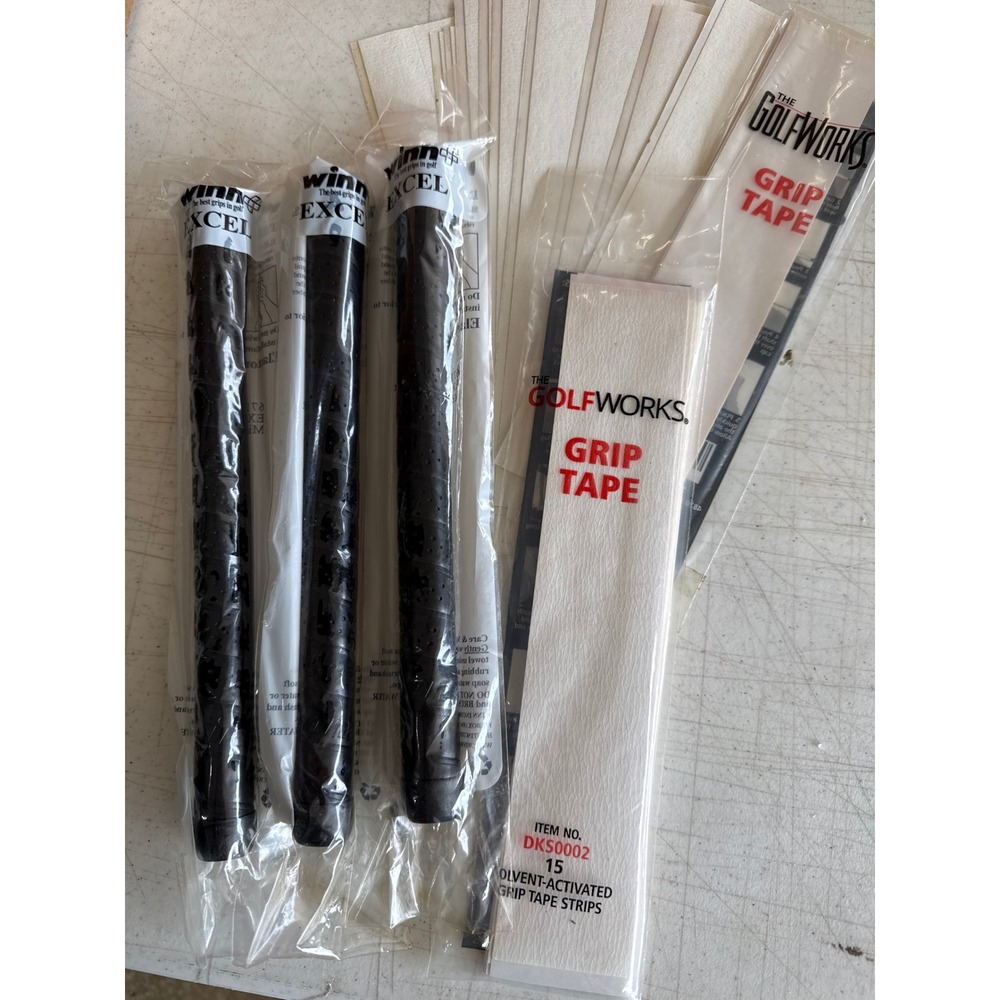 Winn Excel RF Midsize Black Golf Grips 3 Pack with GolfWorks Grip Tape Strips